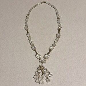 Vintage gold tone crystal bead necklace with crystal tassel (731)